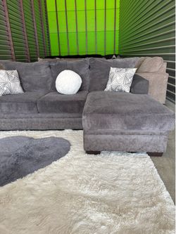 Grey sectional sofa couch with heart shaped rug (DELIVERY AVAILABLE)