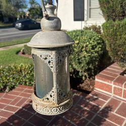 Decorative Round Antique Style Metal Lantern Handle Mercury Glass Indoor Outdoor Vintage Collectible Rare Style Metal Rustic Weathered Candle Holder 