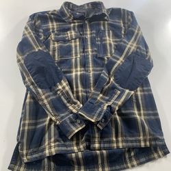 Wrangler ATG™ Men's Plaid Shirt Medium Blue Brown Plaid Button Up Elbow Patch