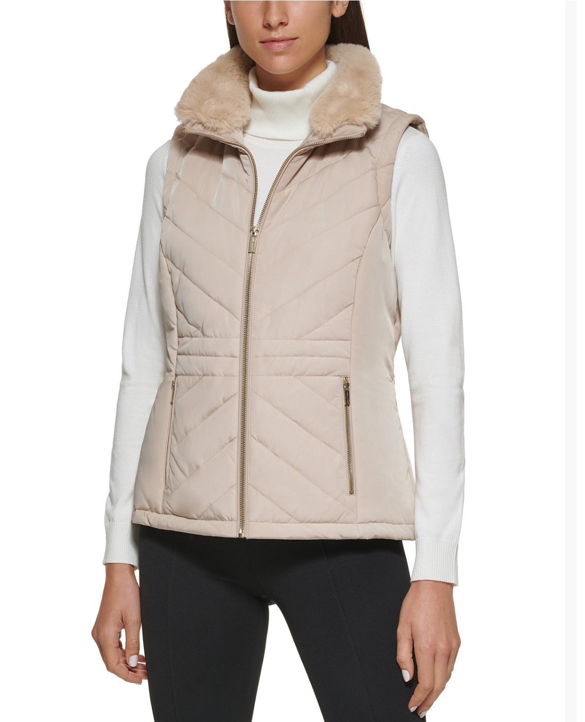 Calvin Klein Faux Fur Collar Puffer Vest size S beige
