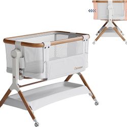 Brand New Bassinet Bedside Sleeper, Rocking Bassinet for Baby, 3 in 1 Crib with 6 Adjustable Height,Breathable Mesh and Lockable Wheels, Baby Must Hav