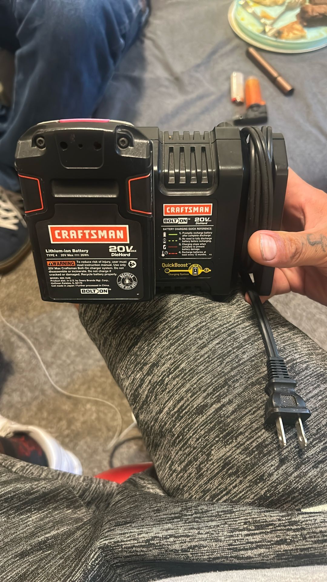 Craftsman Battery And Battery Charger W Bolt On Drill