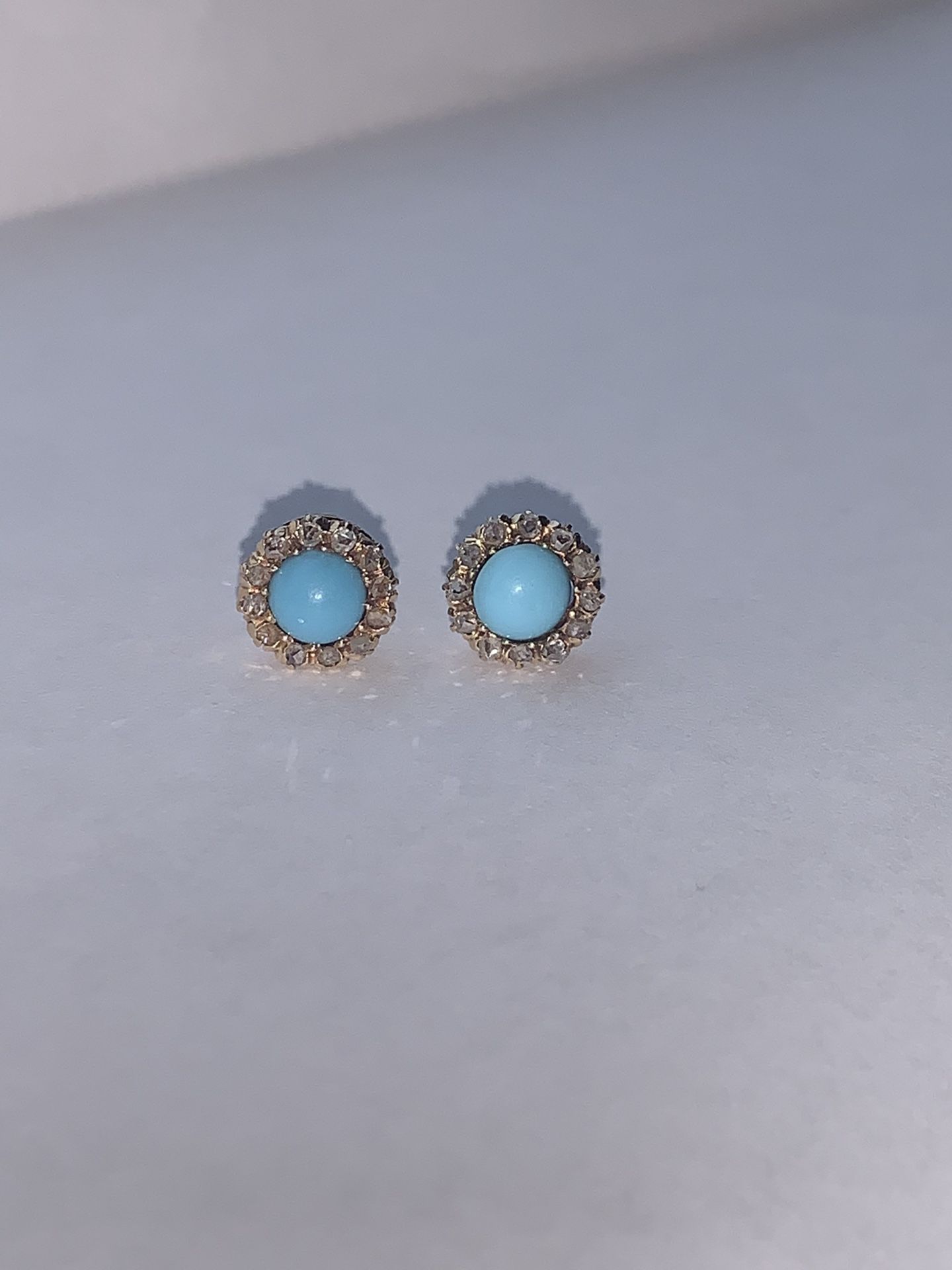 14K Yellow Gold Blue Stud Earrings with Diamonds