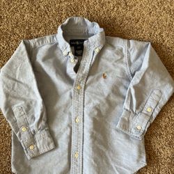 Ralph Lauren Polo Boys 3T Long Sleeve Blue Shirt Button Up