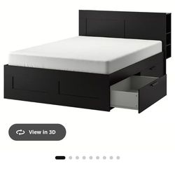 Wooden bedframe with side drawer storage