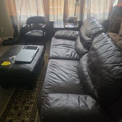 Leather Sofa And Ottoman