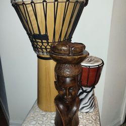 Art Drums & Wooden Carved Head