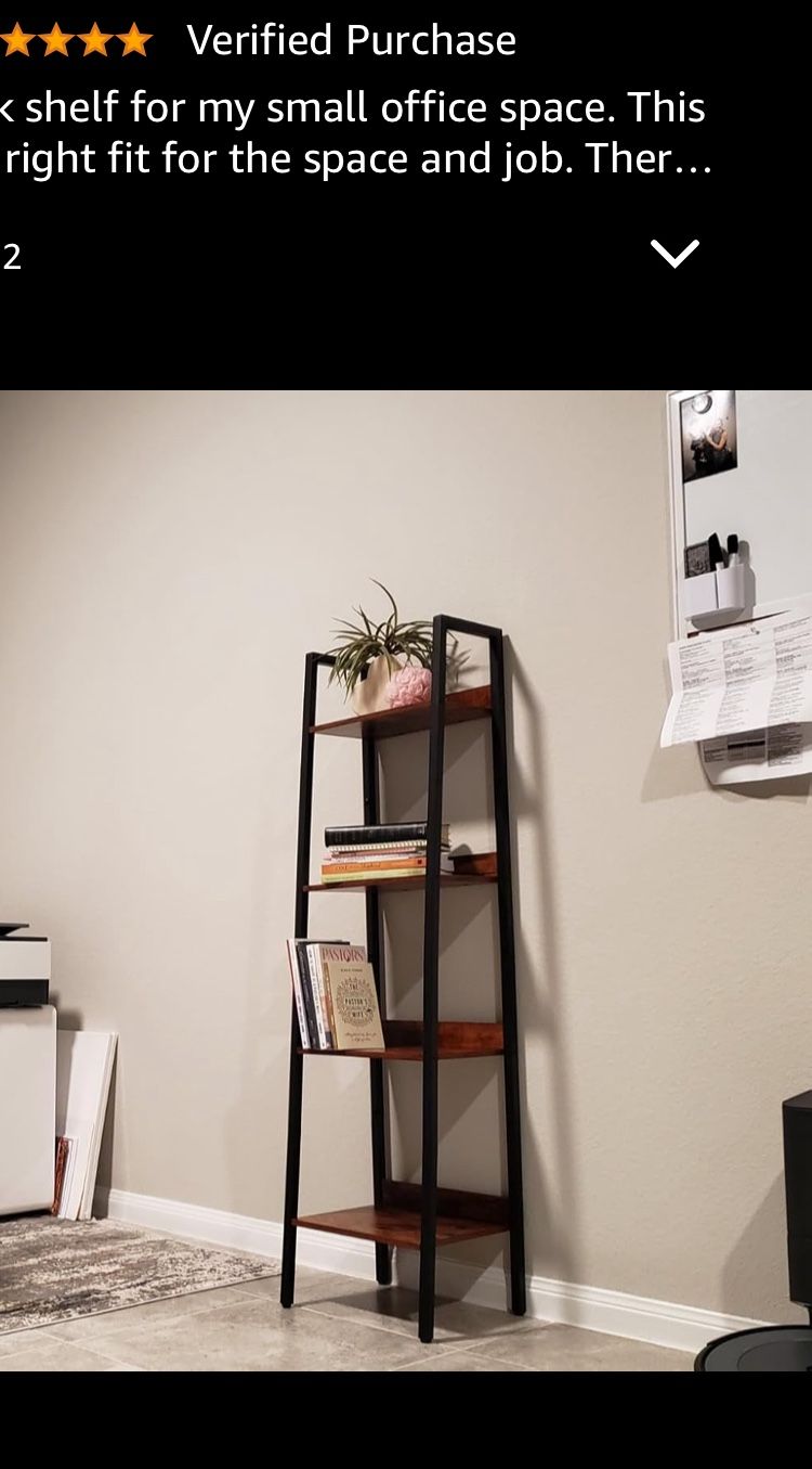 Ladder Shelf, 4 Tier Tall Ladder Bookshelf Corner Shelf, Industrial Book Shelf Ladder Bookcase Narrow, Standing Storage Shelves Display Shelf for Bed