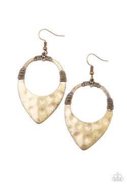 Paparazzi Accessories- Antique Brass Hammered Geometric Hoop Dangle Earrings –  NEW