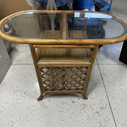Vintage Boho Rattan Bamboo Console Table 