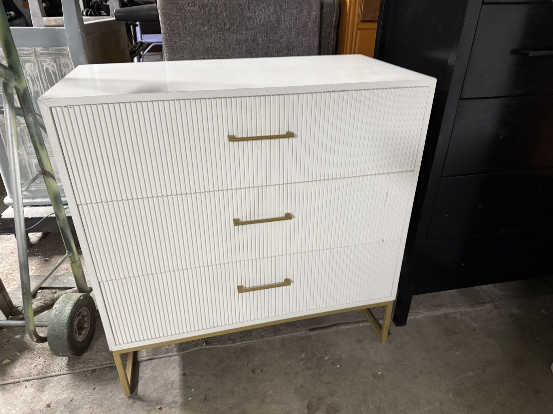 Modern White 3-Drawer Dresser with Gold Accents 
