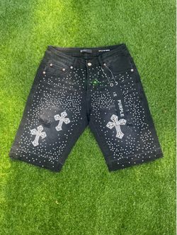 Purple Jean Shorts with Rhinestones ,Black ,Size 32,34,36