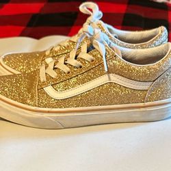 Vans Old Skool Skate Shoes Glitter Gold Size 6 Juniors 