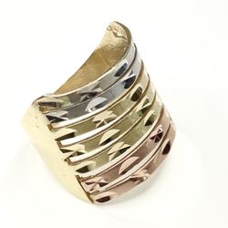 14K Tri-color Gold 7 Days Statement Ring Size 8.5 