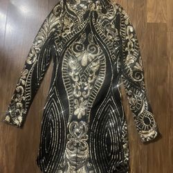Monaco Black & Gold Sequin Bodycon Long Sleeve Dress size small