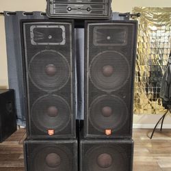 JBL 18" Subs/ Dual 15" Tower/2 American Audio Amps