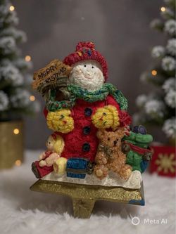 Christmas Snowman Stocking Holder for Fireplace Mantel – Santa Hat, Toys & “Merry Christmas”