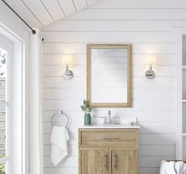 New in box Premium natural oak finish  20-in x 28-in mirror