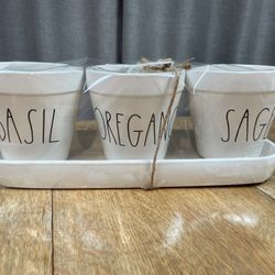 New Rae Dunn Ceramic Herb Planter Set