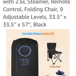 Portable Sauna, Home Sauna Steam Sauna Tent with 2.6L Steamer, Remote Control, Folding Chair, 9 Adjustable Levels, 33.5'' x 33.5'' x 57'', Black