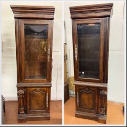 Antique Wood Display Cabinet Set W/ Glass Window