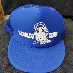 Vintage Harolds Club Casino trucker style snap back hat, blue/white, "Harold's Club or Bust"