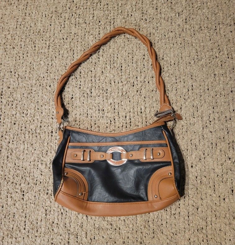 WOMENS ROSETTI TWISTED STRAP SHOULDER BAG BROWN AND BLACK 