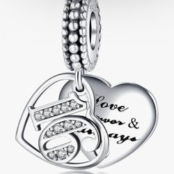Brand New - 16 Love Charm - 925 Sterling Silver Cubic Zirconia Bead Gift