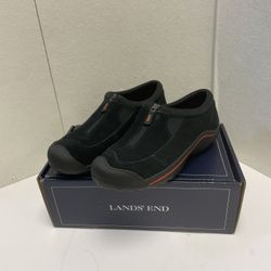 Lands End Shoes Womens 8 Med All Weather Front Zip Insulated Loafer Black Suede