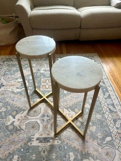 Set of 2 Marble Top Gold Accent Tables