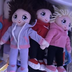 Vintage - Toy Teenees Sportsters Stuffed Plush Rag Doll Yarn Hair - Total : 4  