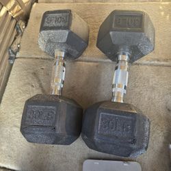 2-30lb Rubber Hex Dumbbells 