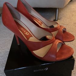 Leather Red Open Toes Stilettos Size8M