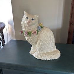 Beautiful Ceramic Cat With Roses Around Neck