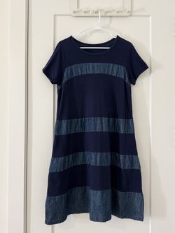 Navy & Denim Patchwork Casual Dress