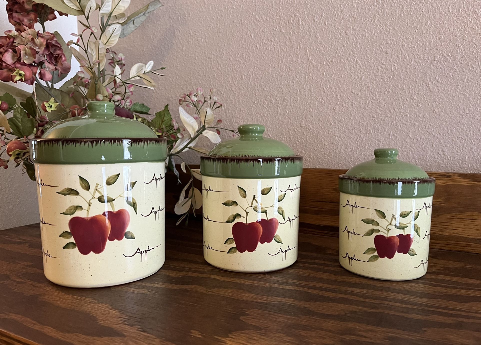 Home Interiors Apple Orchard Earthenware Canister Set