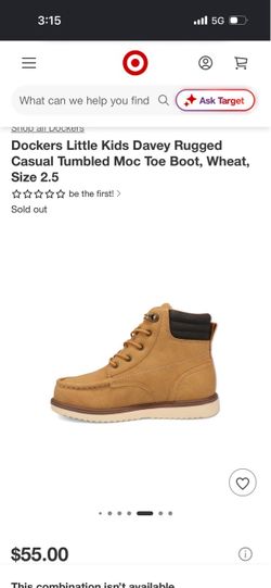 Dockers Little Kids Davey Moc Toe Boot Wheat Size 2.5