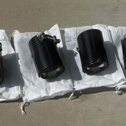 FOR 2015-2019 BMW F80 M3 F82 M4 CARBON FIBER STAINLESS EXHAUST TIP FINISHERS X 4