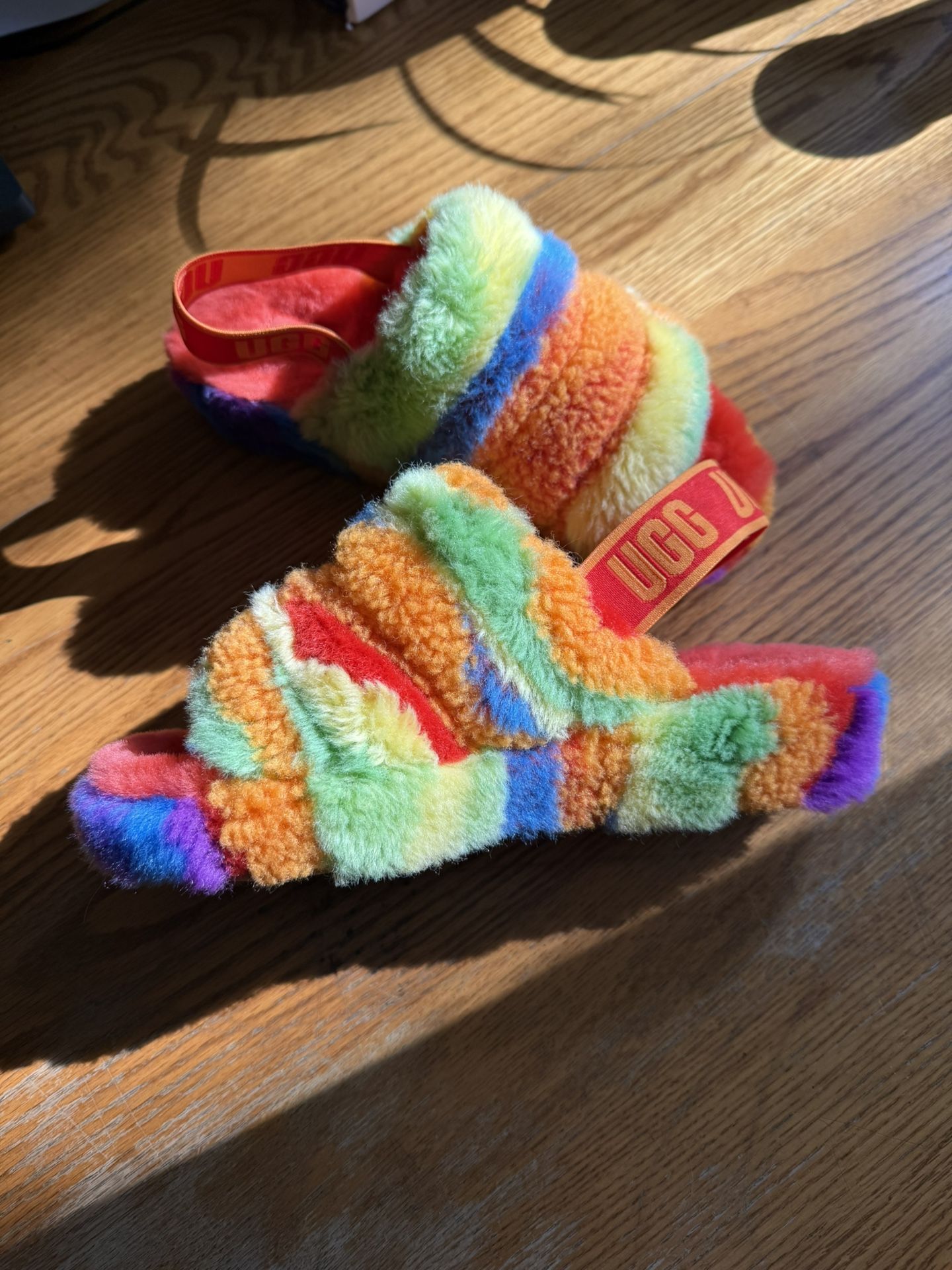 Rainbow Ugg Slides, Size 7