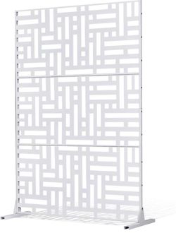 VEVOR Metal Privacy Screen, 47" W x 76" H Outdoor Privacy Screens 3-Panel, Freestanding Outdoor Divider with Stand, Decorative Garden Steel Privacy Fe