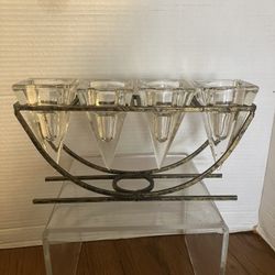 Decorative Triangular Glass & Metal 4 Tea Light Candle Holder-$38 CASH