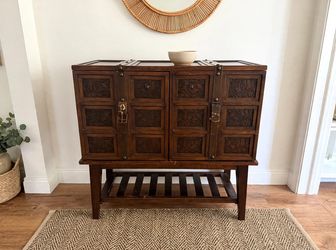 Antique Style Carved Wood Cabinet on Stand — $280