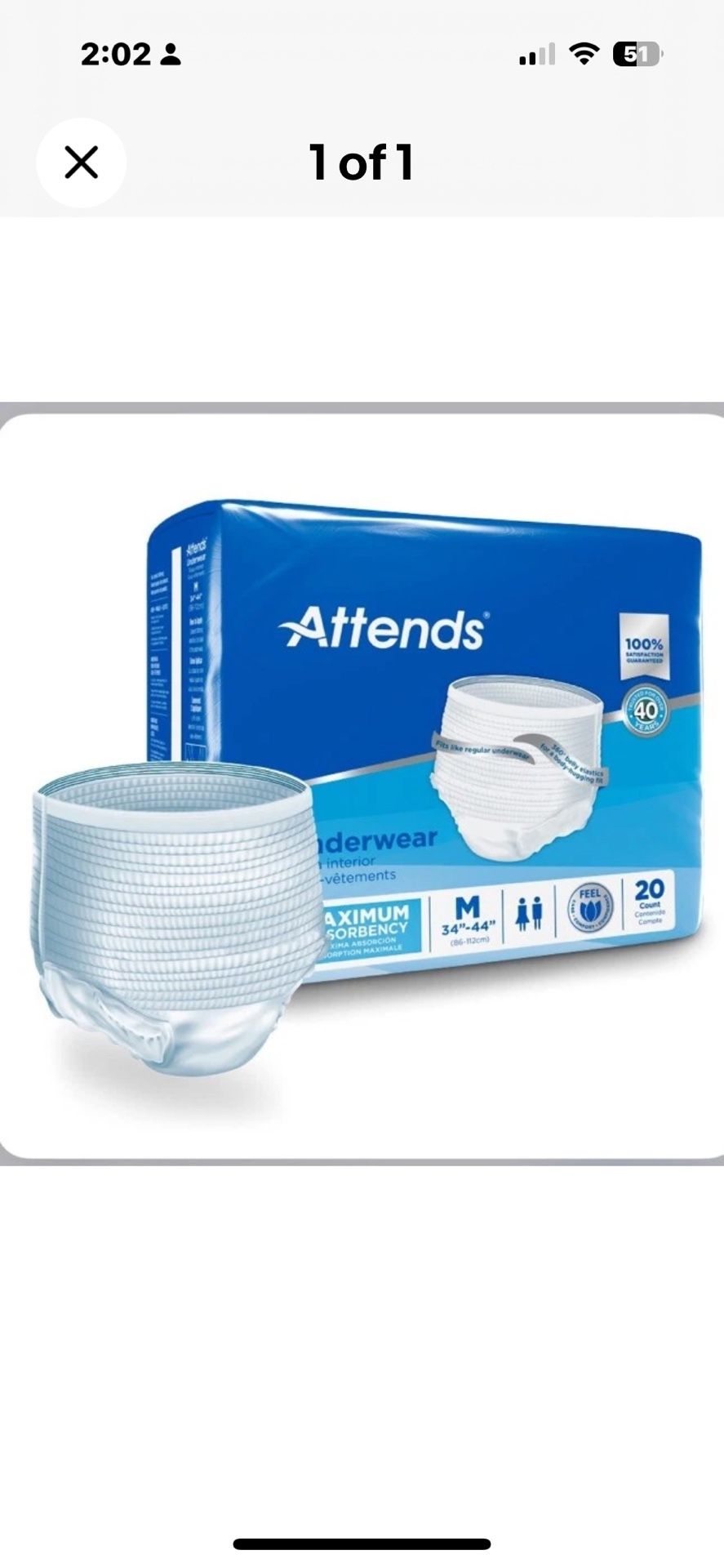 Attends Unisex Adult Incontinence Pull Up Underwear Diapers Heavy Size Medium 34”-44" Waist- 20 Ct, Buy 5 And Get One Free!