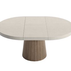 39"-55" Japandi Style Oval & Round Extendable Wood Dining Table Gray 6People With Chairs