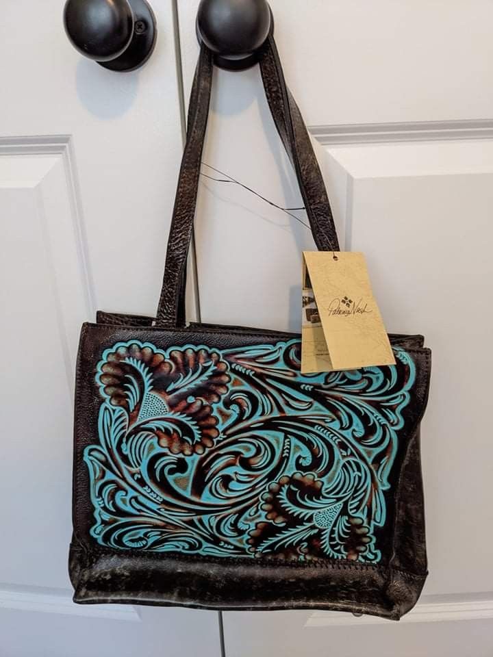 New With Tags Patricia Nash Turquoise Tooled Handbag Purse Tote Paid 200