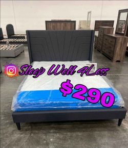NEW QUEEN BED FRAME AND MATTRESS