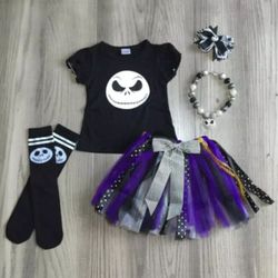 New Boutique Nightmare Before Christmas Jack Skellington Purple Tutu Set Size 8 5pc