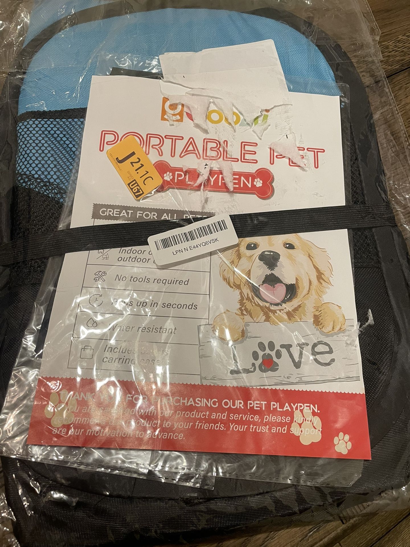 GOOZII - Portable Pop Up Indoor Or Outdoor Dog/cat Playpen With Carrying Case.