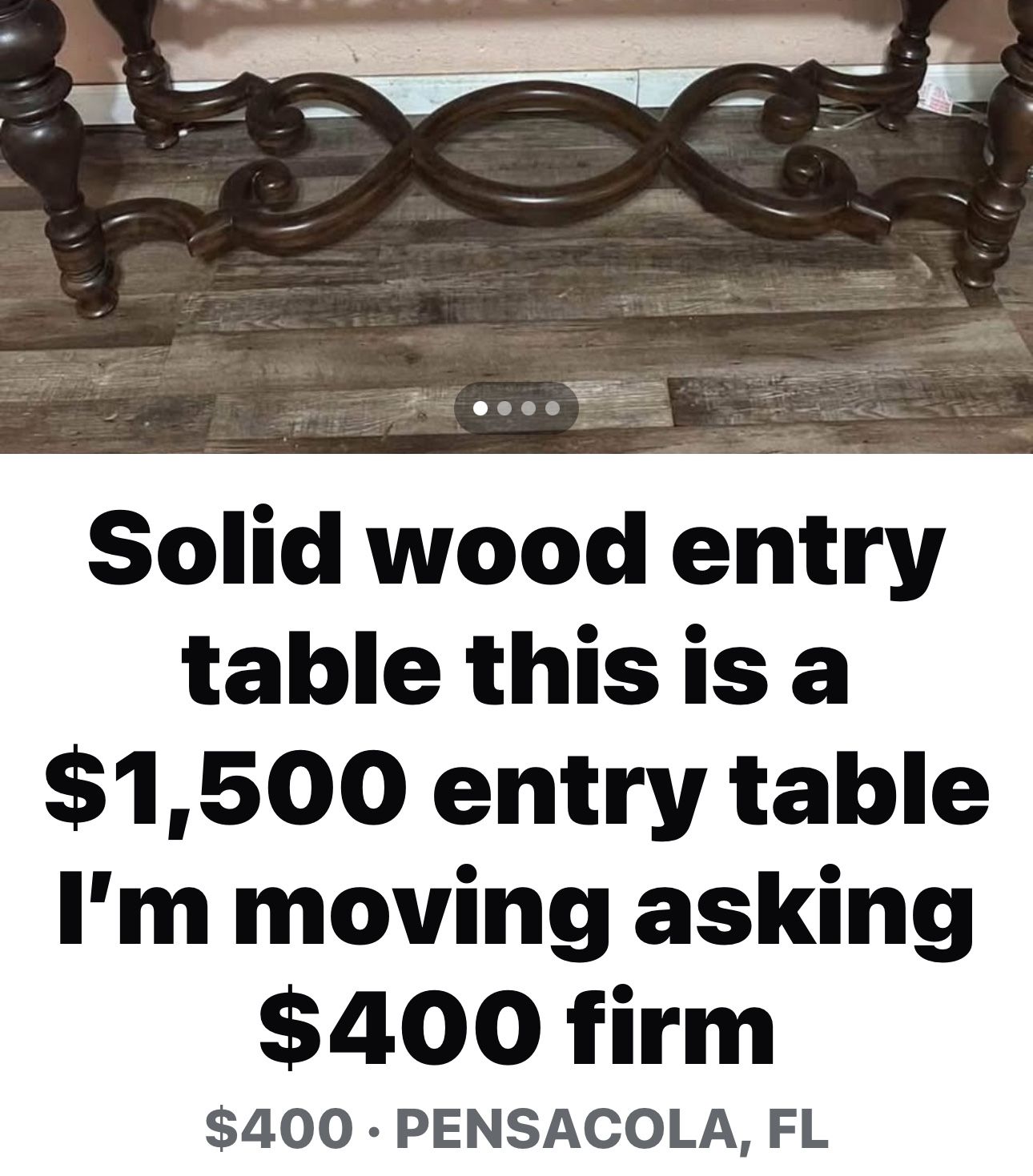 Entry Table $400 Solid Wood