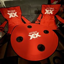 Dos Equis branded portable table and chairs set